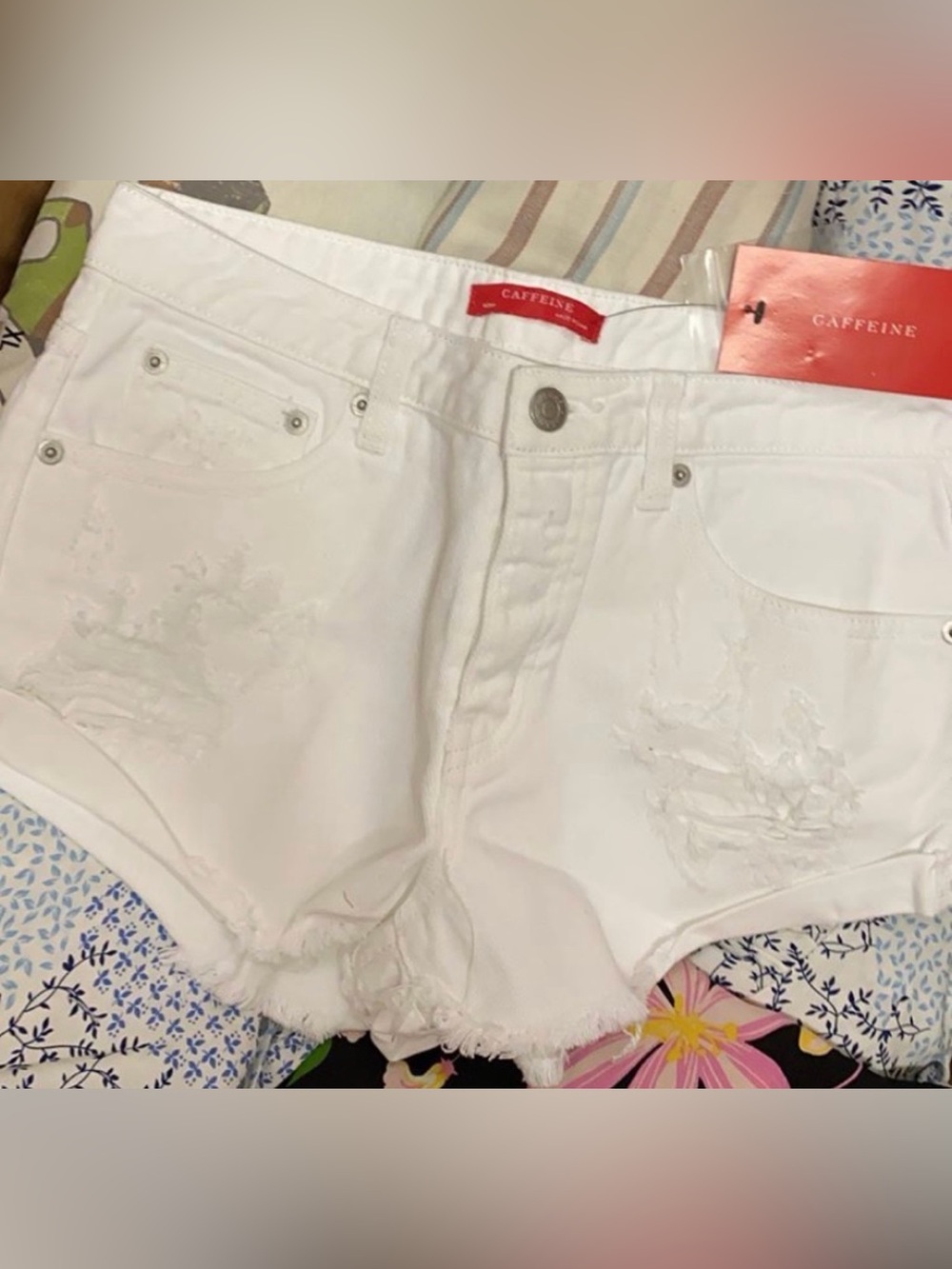 Women's White Distressed Denim Jean Shorts